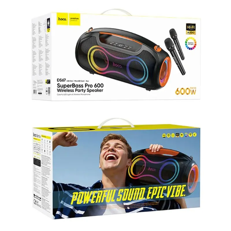 Hoco DS67 SuperBass Pro 600W Party Speaker With 2 Wireless Microphones - Image 2