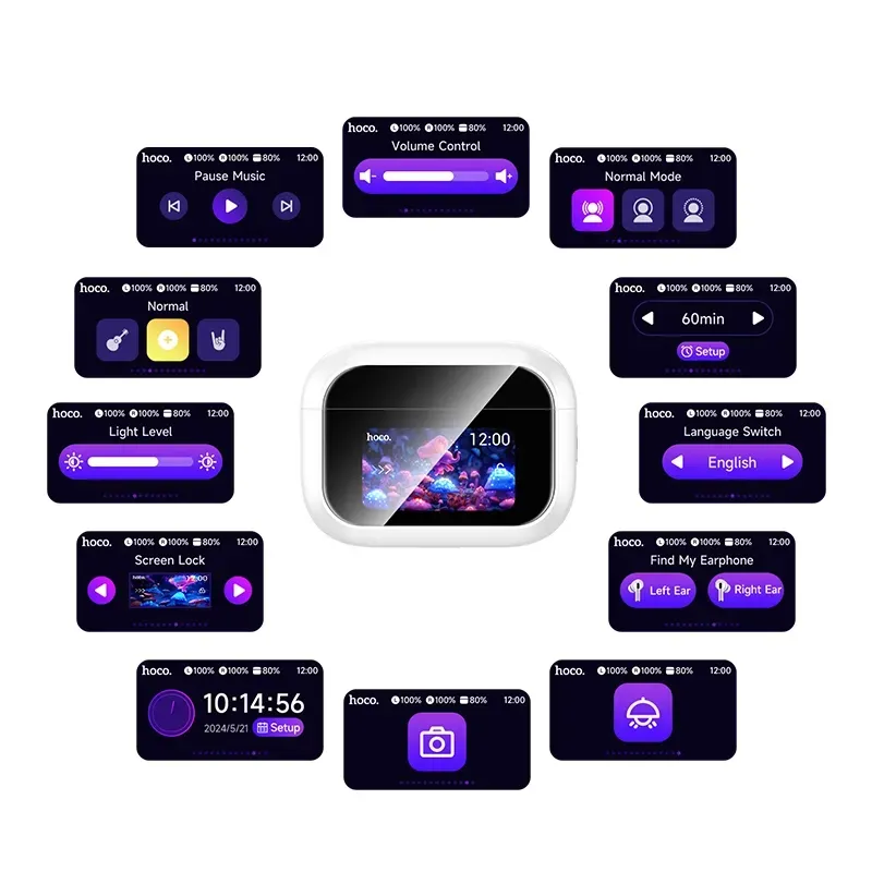 Hoco EW79 Bright ANC Touch Screen Bluetooth Earbuds – White - Image 3