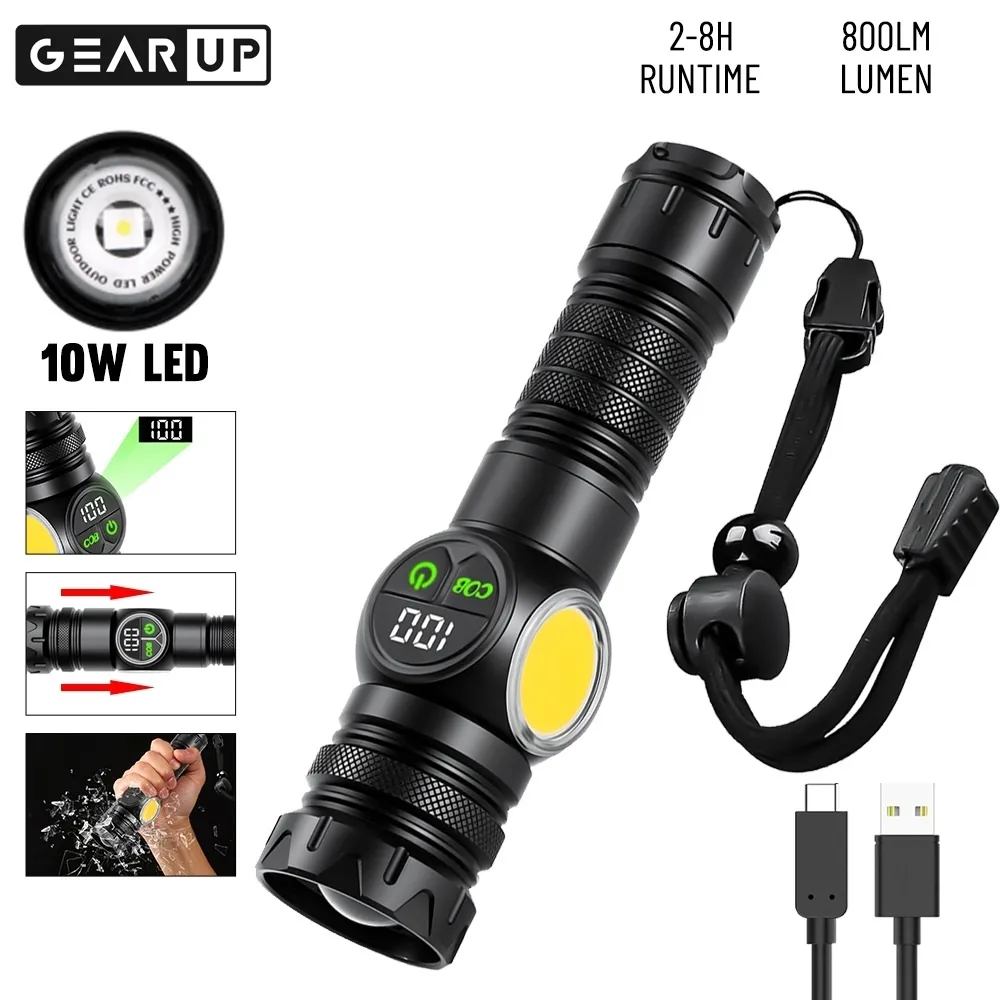 GearUP K60 Rechargeable Flashlight 10W COB + LED Torchlight - Image 2